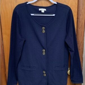 Coldwater Creek 100% Cotton Deep Blue Knit Cardigan Large/14 Buttons Pockets